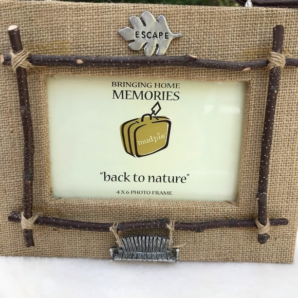 NWT MUD PIE / 4x6 Burlap "Back to Nature" Picture Frame - Picture 2 of 6